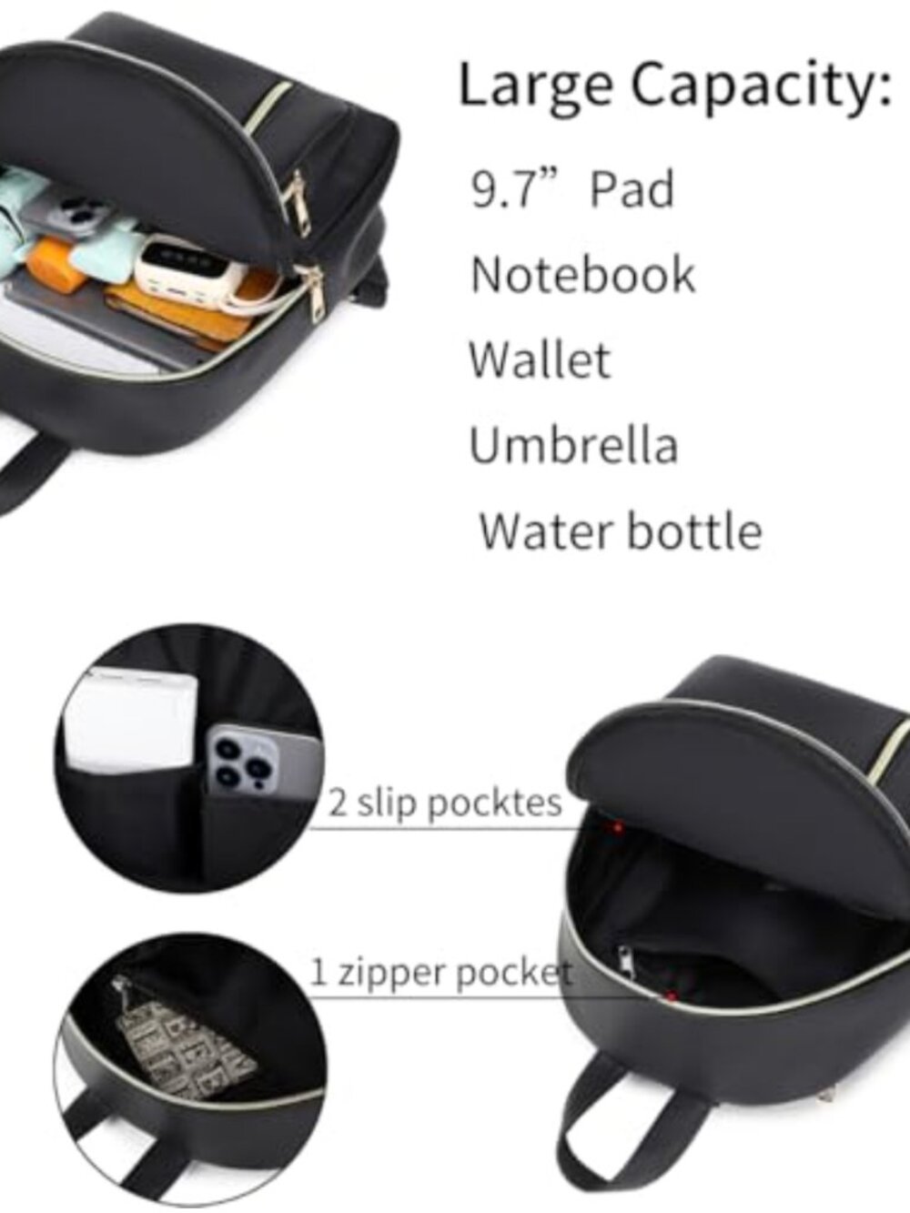 Faux Leather Mini Backpack Purse Anti-Theft Waterproof Small Casual Daypack - Picture 5 of 5
